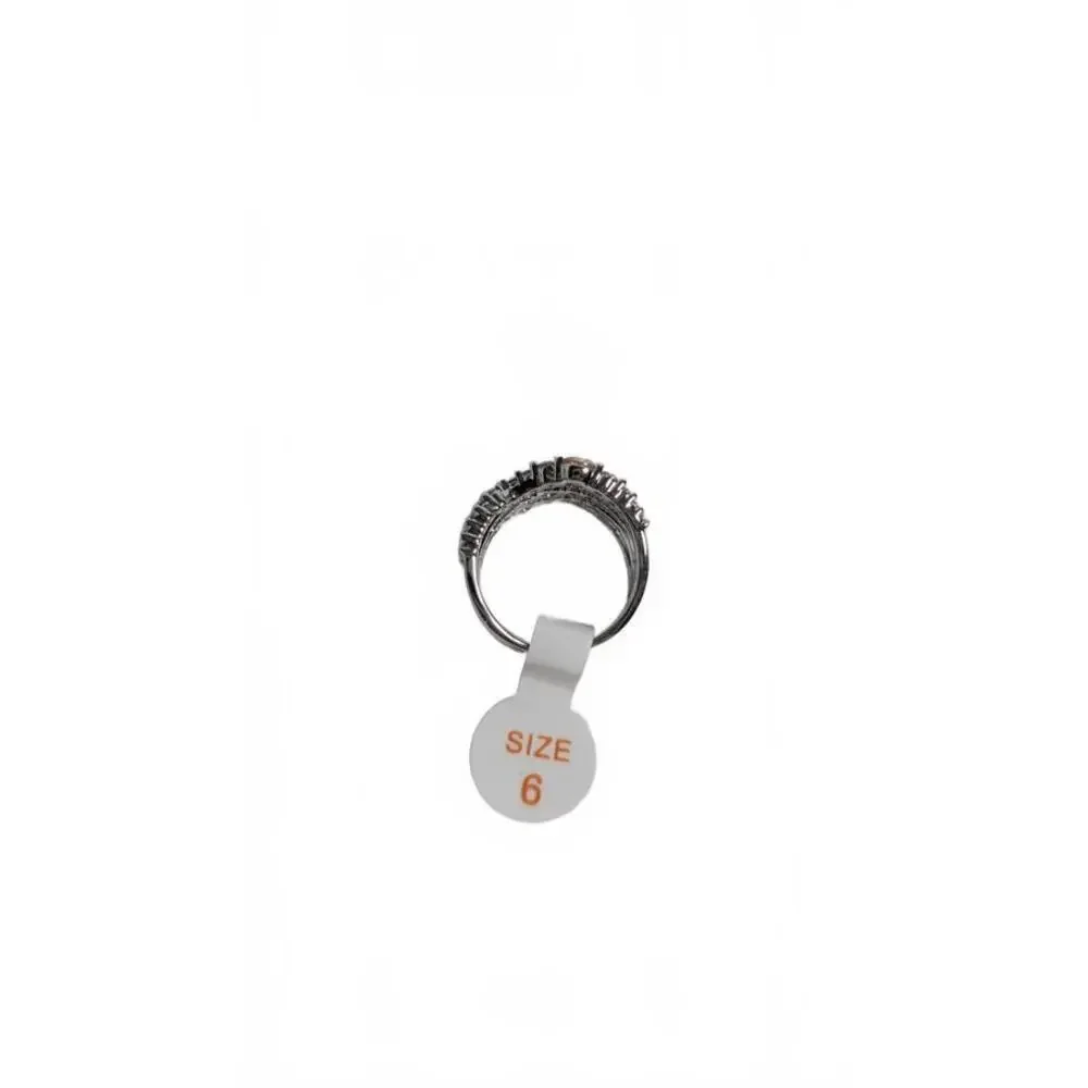 Silver Tone Multi-Row Crystal Accent Ring Size 6 - Picture 9 of 9